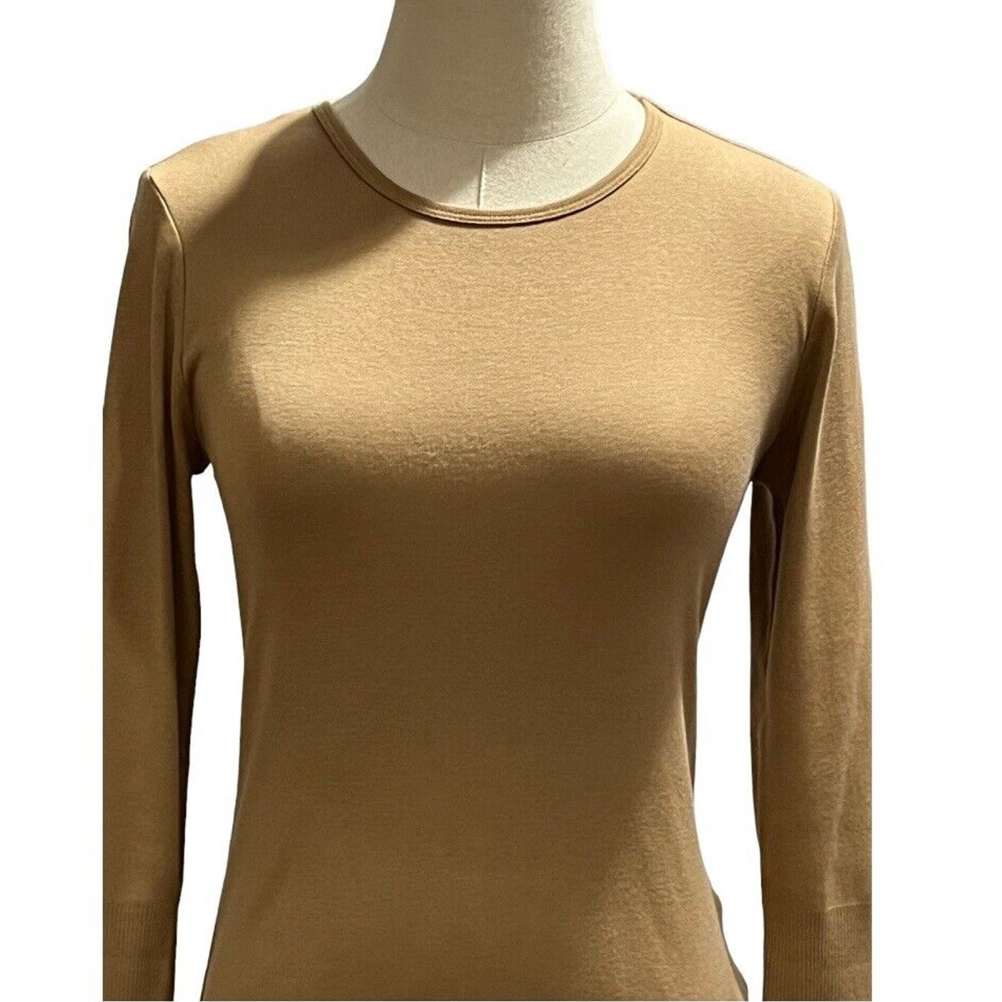 Ralph Lauren Black Label Tan Beige Cotton Long Sleeve Thin Sweater Sz Med